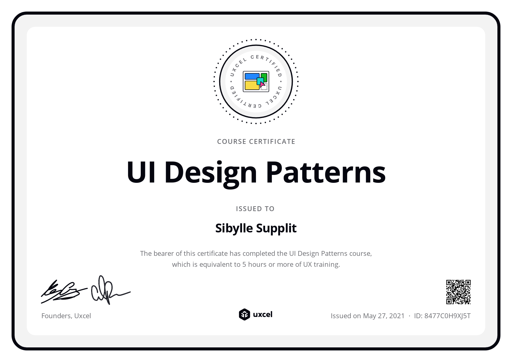 Sibylle Supplit's certificate